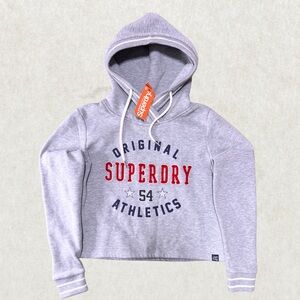 Superdry Women’s Cropped Hoodie – Size S, Grey, “Original Superdry Athletics”